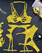 Sexy Metal O-Ring Cutout Sheer Mesh Lingerie Set