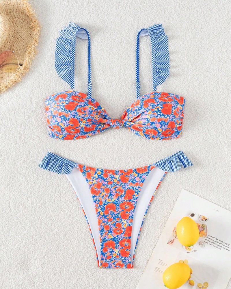 Vintage Ditsy Floral Two-Piece Bikini Swimsuit