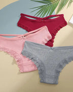 Women's Underwear Threaded Cotton Underwear Cute Bow Low Waist Bikini Lace Panties For Women