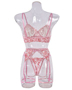 Open Cup Lingerie Set – Sexy Embroidery Temptation 4-Piece Set