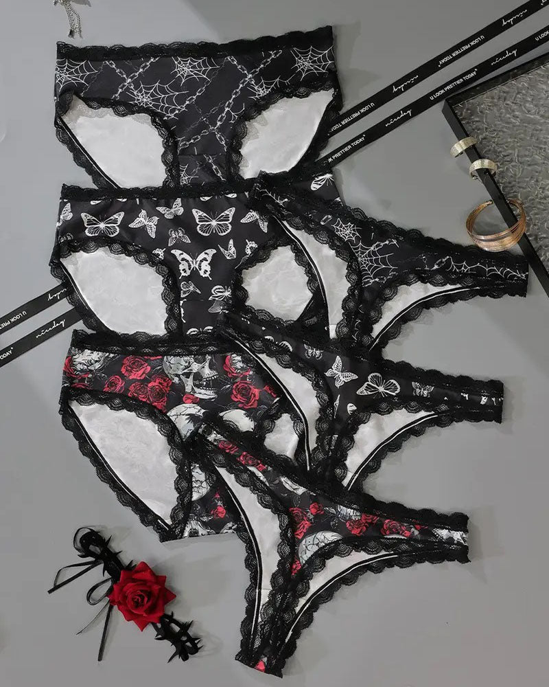 Rose Print Lace Trim High-Stretch Comfort Mid-Rise Women's Panties