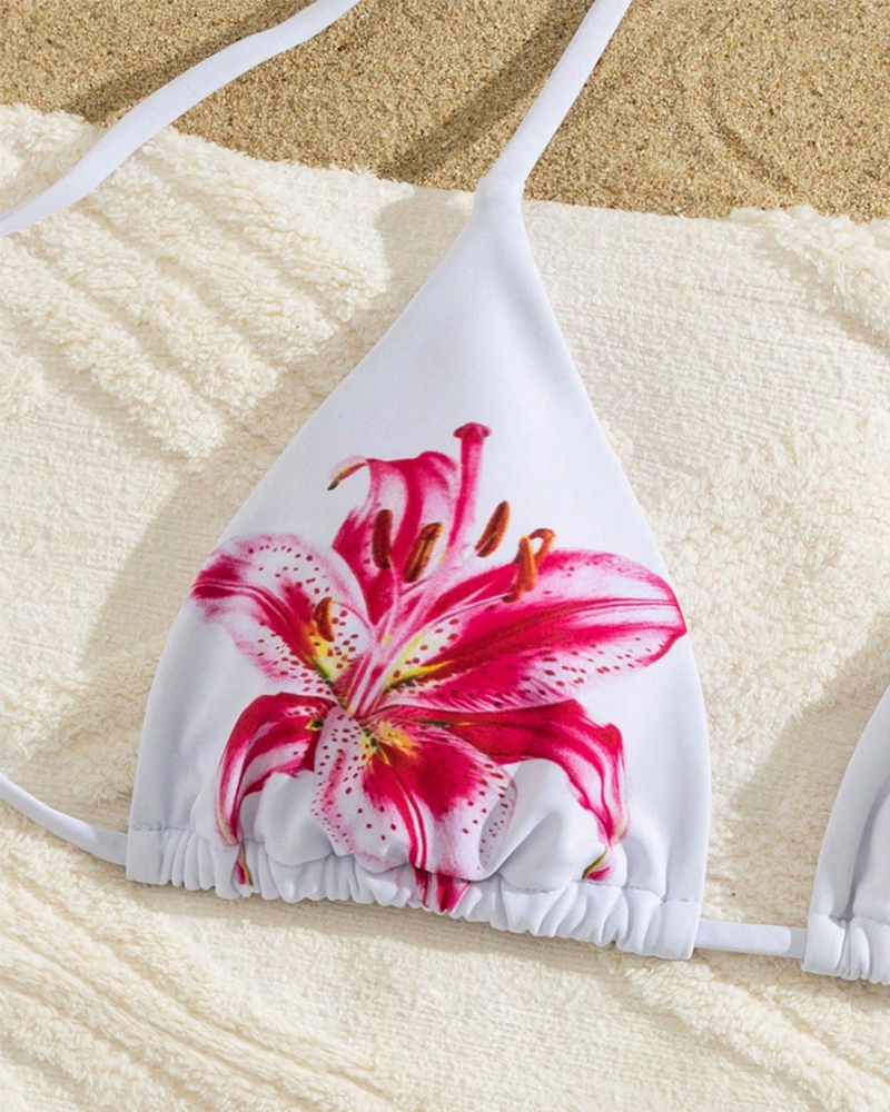 Printed Halter Tie Two-Piece High-Waist Bikini Set