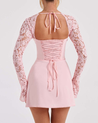 Elegant Lace Long Sleeve Backless Tie-Up Dress