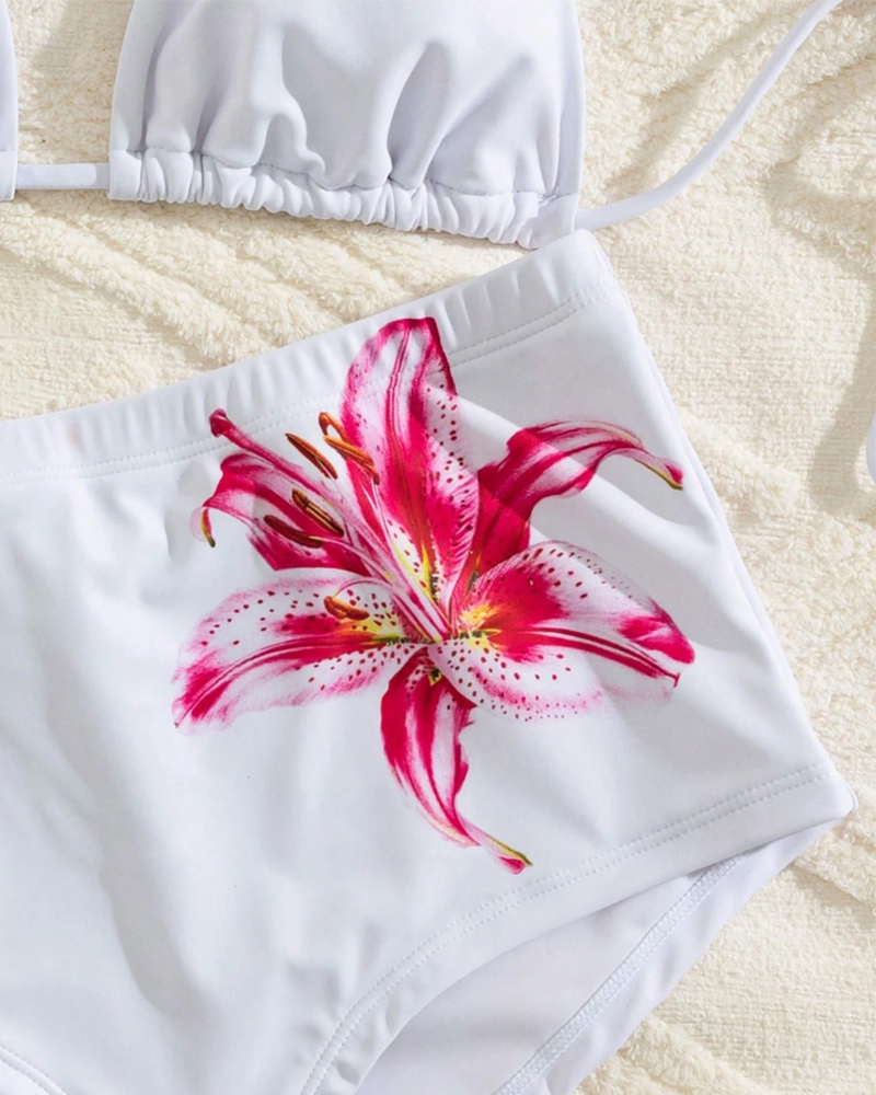 Printed Halter Tie Two-Piece High-Waist Bikini Set