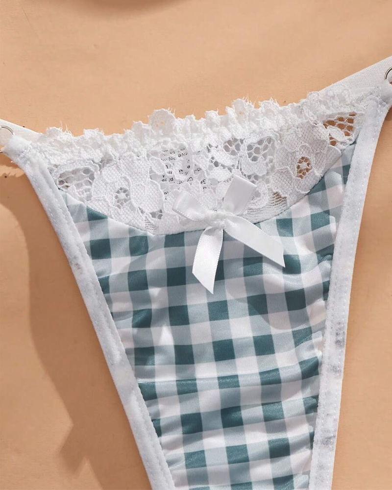 Lace Skin-Friendly Breathable Sweet Plaid Lingerie Set