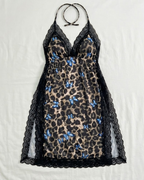 Plus Size Leopard Print Butterfly Tie Strap Side Slit Sexy Nightdress