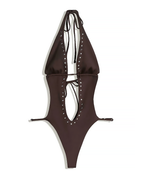 Sexy Studded Halter Deep V Cut-Out One-Piece Swimsuit