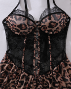 Leopard Print Lace Patchwork Sheer Cut-Out Nightgowns with Thong
