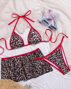 Sexy Colorblock Leopard Tie-Side Bikini Set