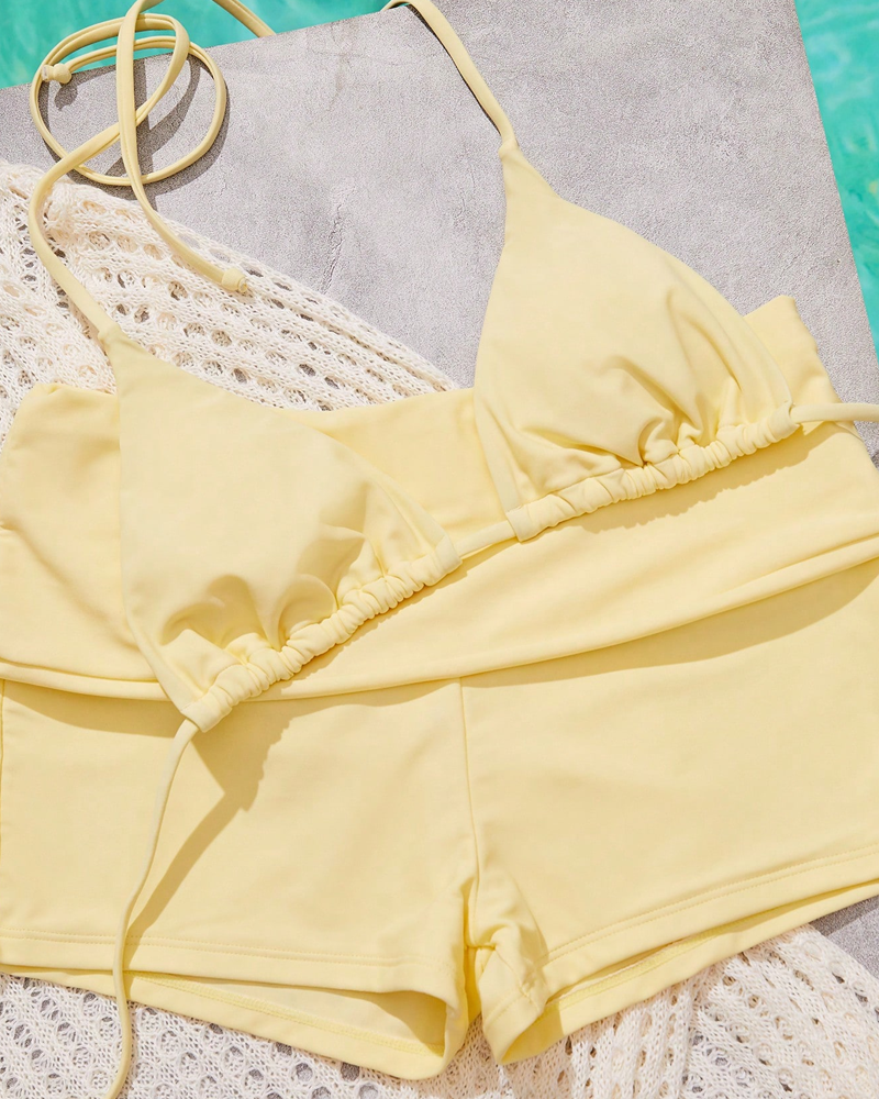 Women’s Resort Solid Halter Neck Bikini Two-Piece Set