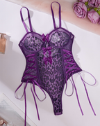 Sheer Leopard Print Bow Accent Spaghetti Strap Bodysuit