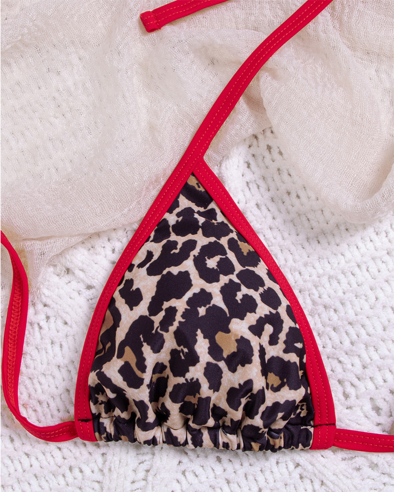Sexy Colorblock Leopard Tie-Side Bikini Set