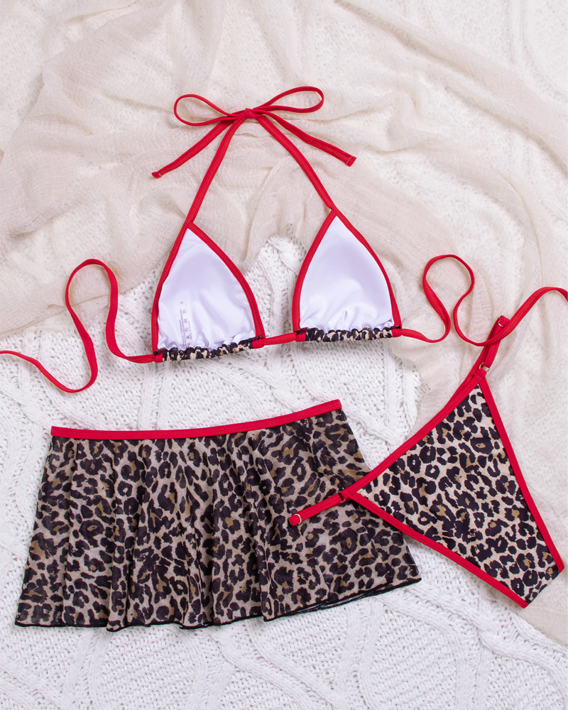 Sexy Colorblock Leopard Tie-Side Bikini Set