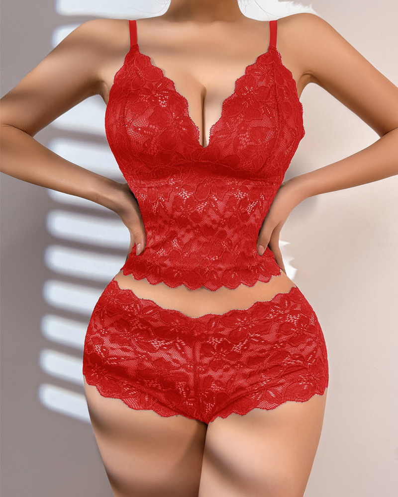 Sexy Floral Lace Push-Up Camisole Lingerie Set