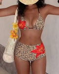 Printed Halter Tie Two-Piece High-Waist Bikini Set