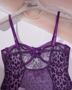 Sheer Leopard Print Bow Accent Spaghetti Strap Bodysuit
