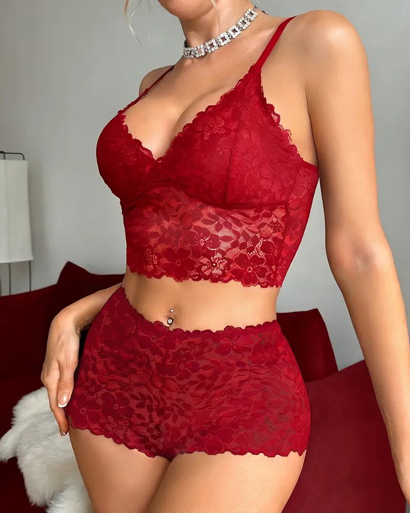 Sexy Floral Lace Push-Up Camisole Lingerie Set