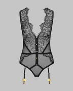 Sexy Lace Sheer Teddy Bodysuit with Garter Stockings