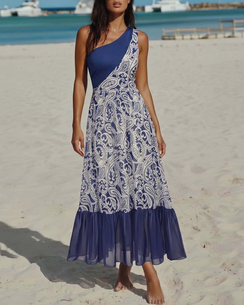 Sexy Blue Paisley Print Swimsuit Set