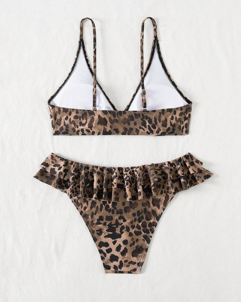 Leopard Print Metal Ring High-Waisted Bikini Set