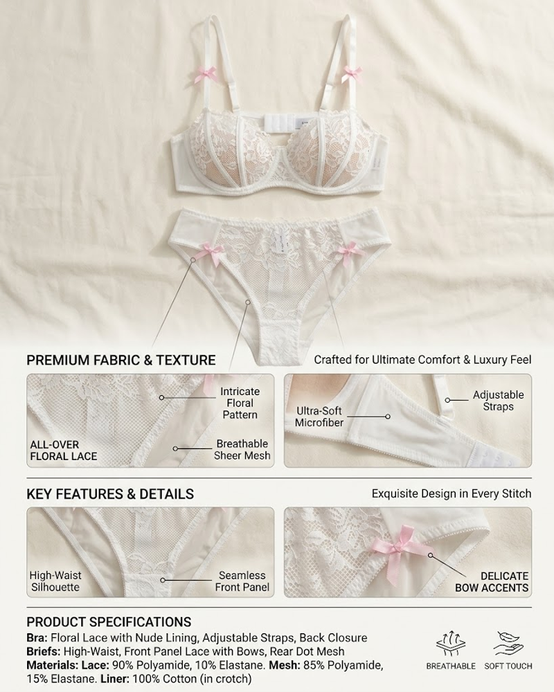 Sexy Ultra-Thin White Lace Bow Lingerie Set