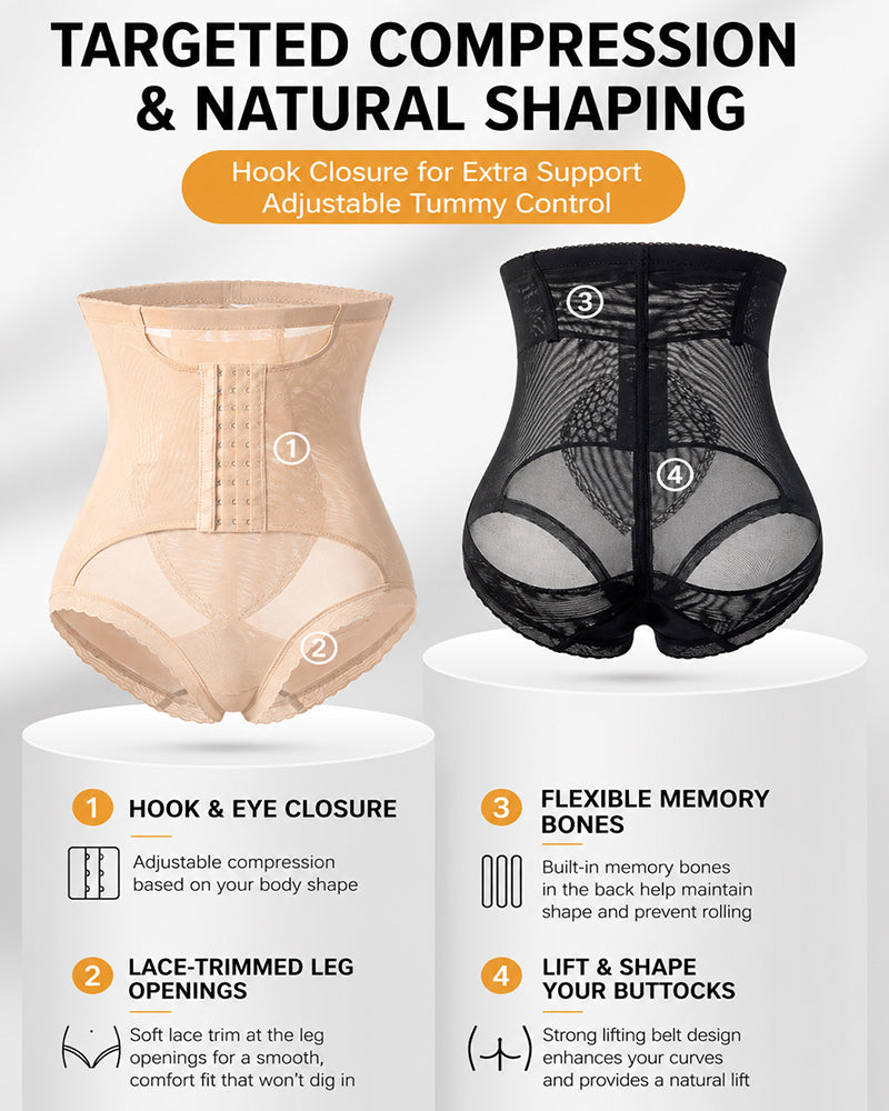 High Waist Hook-eye Tummy Control Mesh Seamless Shaping Panties