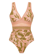 V Neck Mesh Splicing Print Swimsuit Set