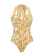 Lemon Yellow Halter Printed Swimsuit Set
