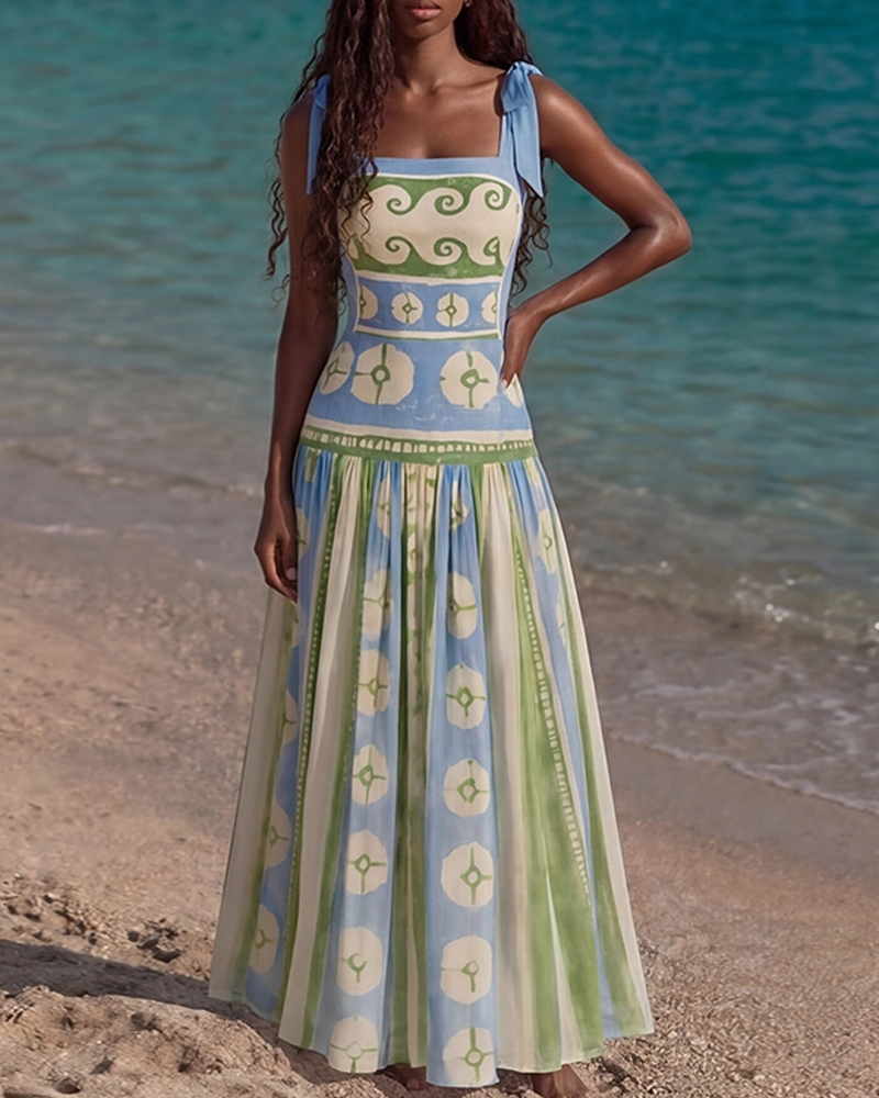 Adjustable Shoulder Straps Printed Swimsuit Set