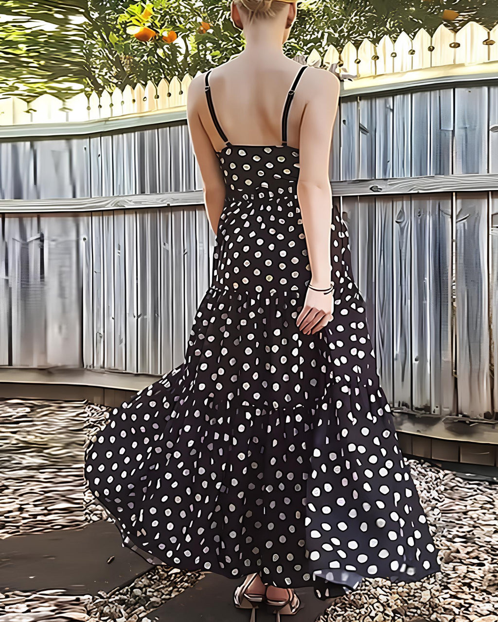Beach Vacation Polka Dot Colorblock One-piece Swimsuit and Long Skirt