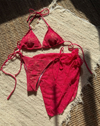 Sexy Lace Composite Fabric Mesh Bikini Set with Cover-Up Skirt