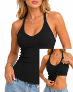 V Neck Cotton with Built-in Bust Support Sleeveless Vest