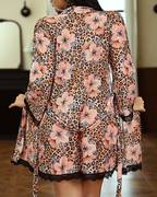 Floral Leopard Print Sheer Bikini & Robe Lingerie Set