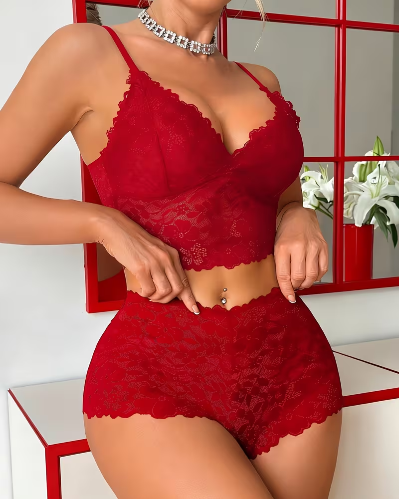 Sexy Floral Lace Push-Up Camisole Lingerie Set