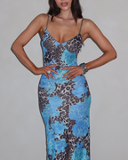 Leopard Print Contrast Color Spaghetti Strap Slim Fit Dress