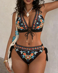 Ethnic Style Floral Print Women's Bikini Set