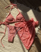 Sexy Lace Composite Fabric Mesh Bikini Set with Cover-Up Skirt