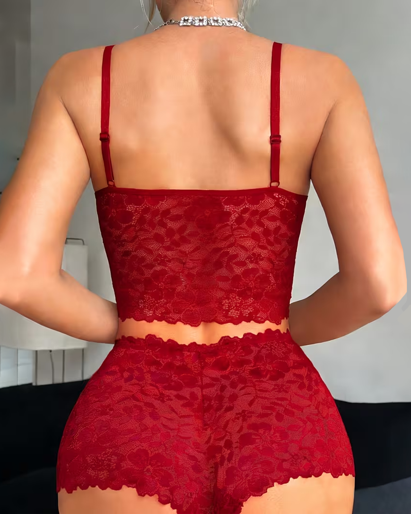 Sexy Floral Lace Push-Up Camisole Lingerie Set