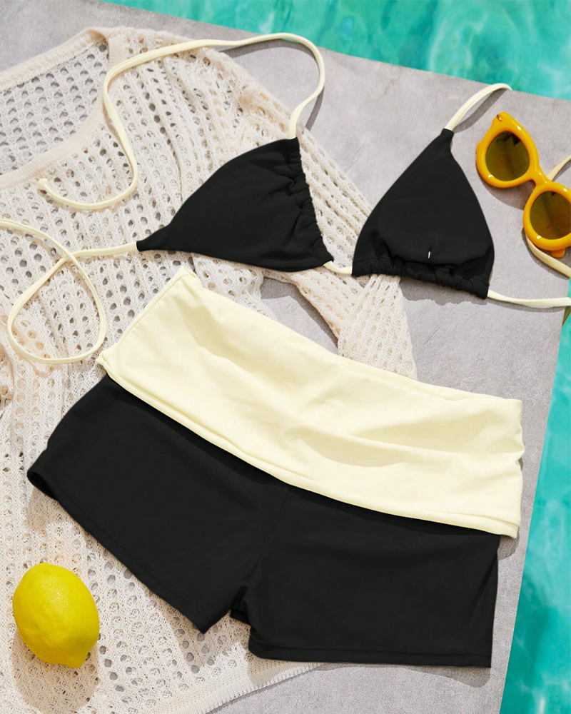 Women’s Resort Solid Halter Neck Bikini Two-Piece Set