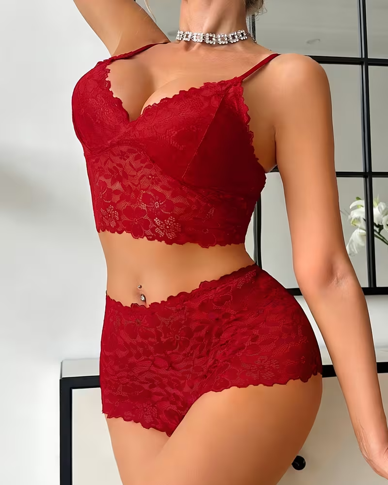Sexy Floral Lace Push-Up Camisole Lingerie Set