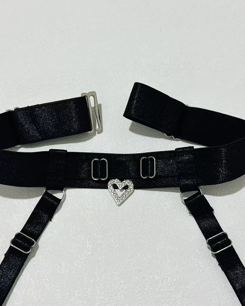 Sexy Embroidered Cutout Rhinestone Heart Halter Lingerie Set