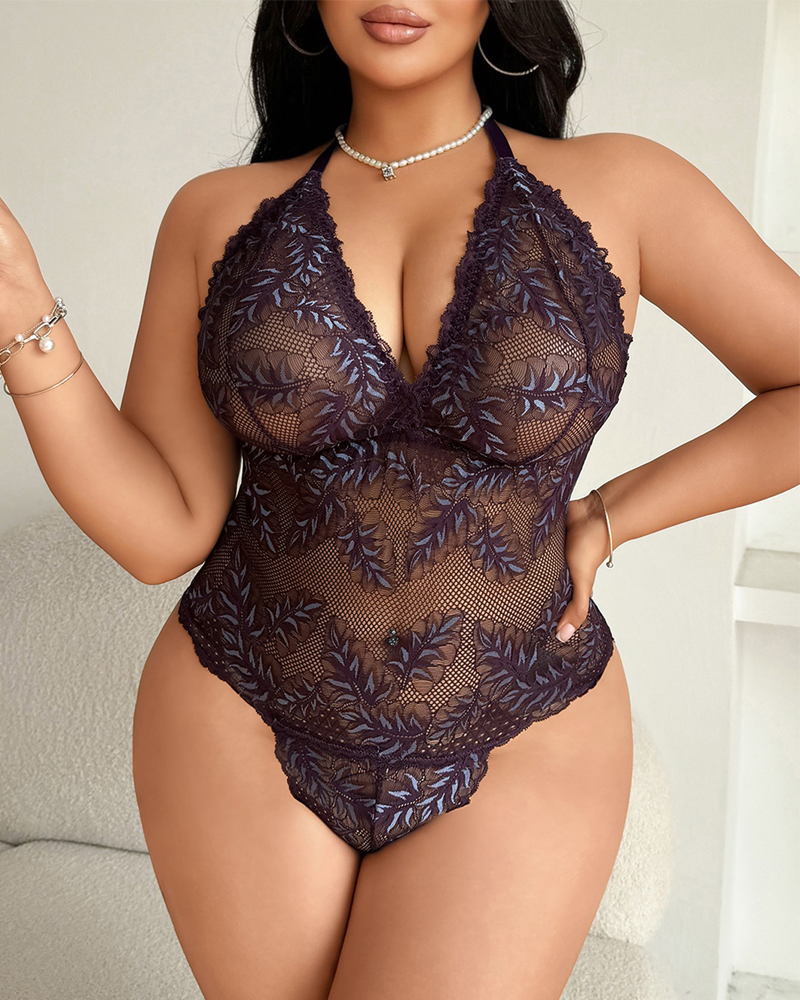Plus Size Sexy Lace Halter Teddy
