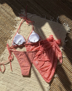 Sexy Lace Composite Fabric Mesh Bikini Set with Cover-Up Skirt