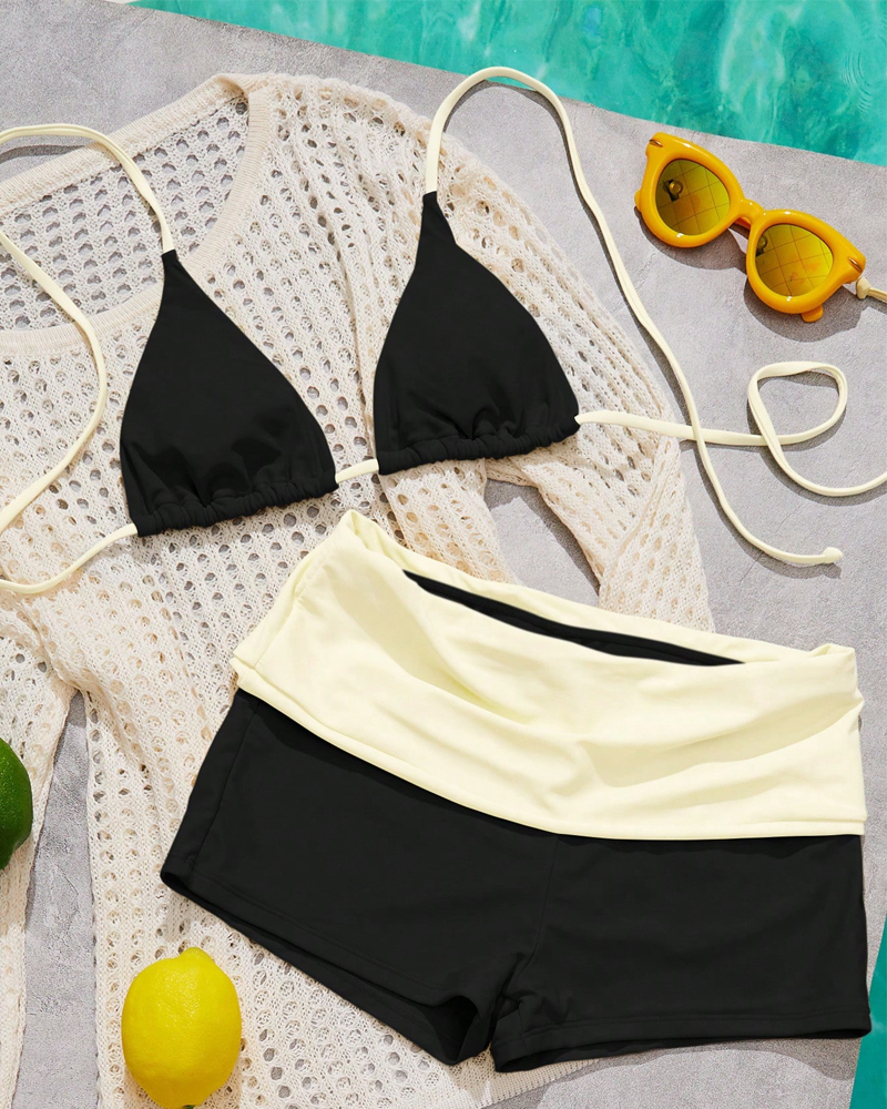 Women’s Resort Solid Halter Neck Bikini Two-Piece Set