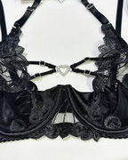 Sexy Embroidered Cutout Rhinestone Heart Halter Lingerie Set
