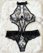 Sexy Embroidered Mesh Underwire Backless Bodysuit