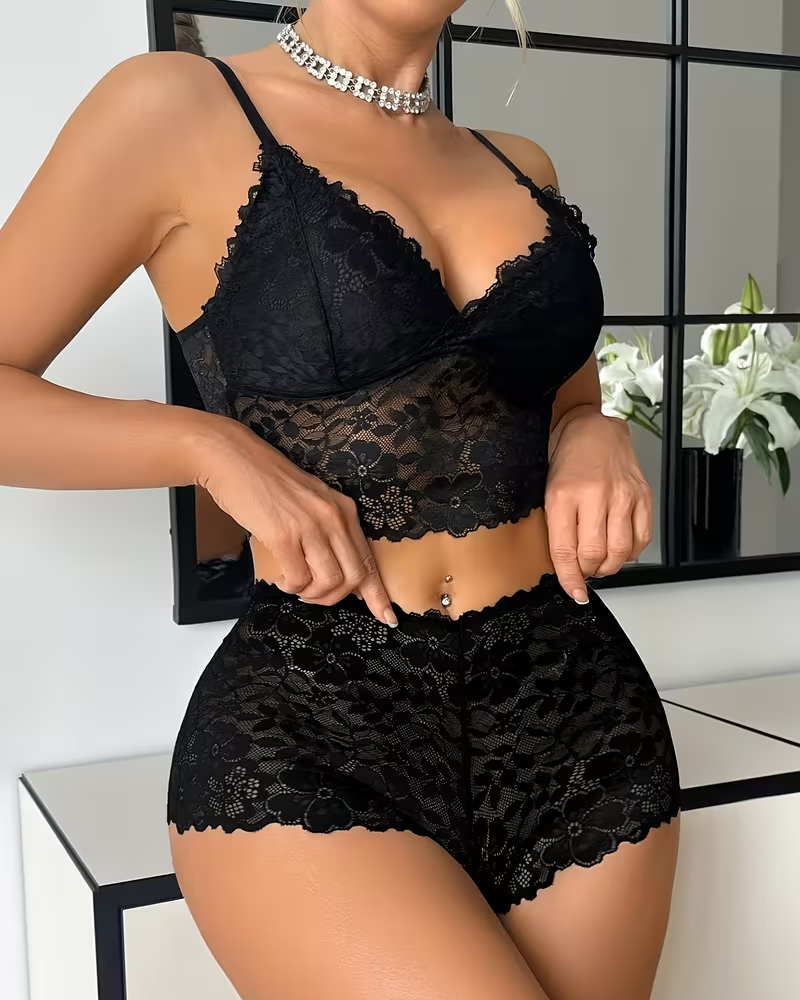Sexy Floral Lace Push-Up Camisole Lingerie Set