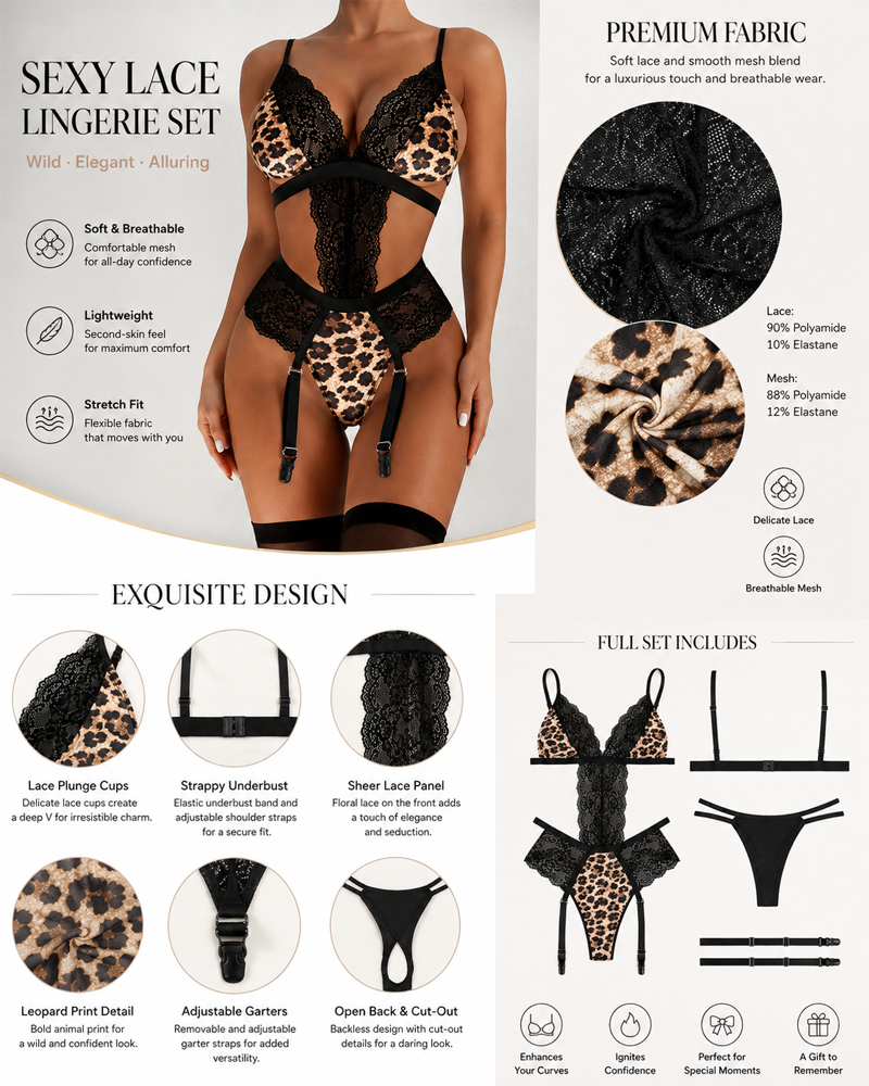 Sexy Leopard Print Open-Crotch Lingerie Set