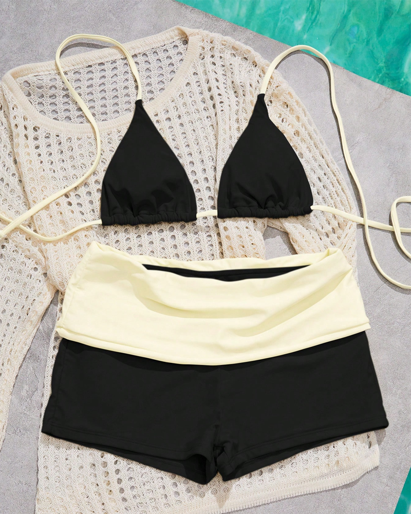 Women’s Resort Solid Halter Neck Bikini Two-Piece Set