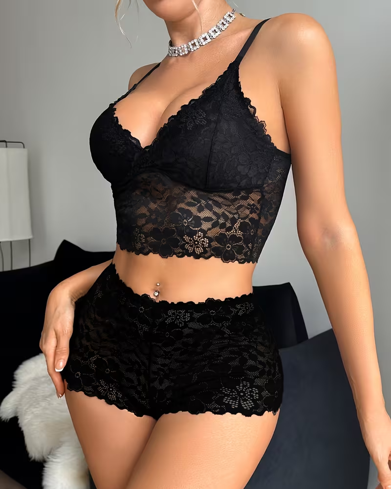 Sexy Floral Lace Push-Up Camisole Lingerie Set